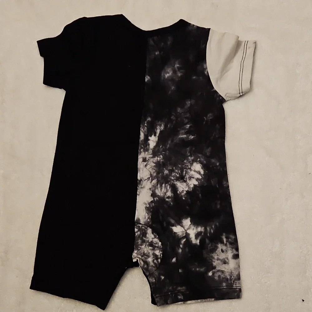 PatPat Tie-Dye Cotton Romper Short Sleeve 0-3M Black Gray White Boston